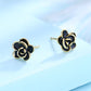 14K Rose Gold Flower Oxidized Flower Earring