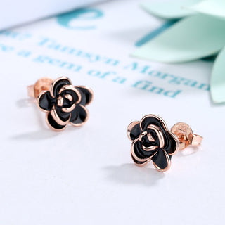 14K Rose Gold Flower Oxidized Flower Earring