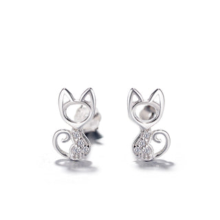 Sterling Silver Whimsical Cat Earrings with Crystal
