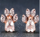 14K Rose Gold And Sterling Silver Paw Earrings With Crystals