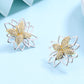Lotus Flower Two Tone Earring Studs with Crystals