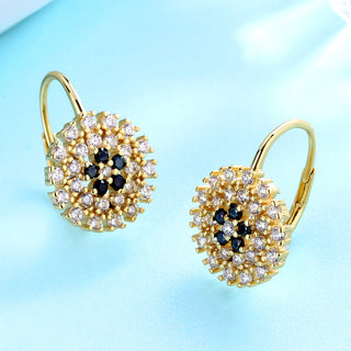 14K Gold Flower Huggie Earrings With Swarovski Crystals