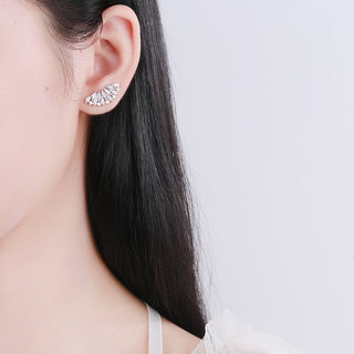 Sterling Silver Fan Earring Climber with Crystals