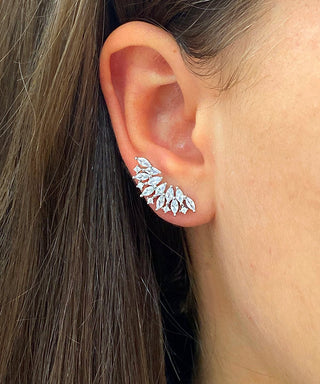 Sterling Silver Fan Earring Climber With Swarovski Crystals