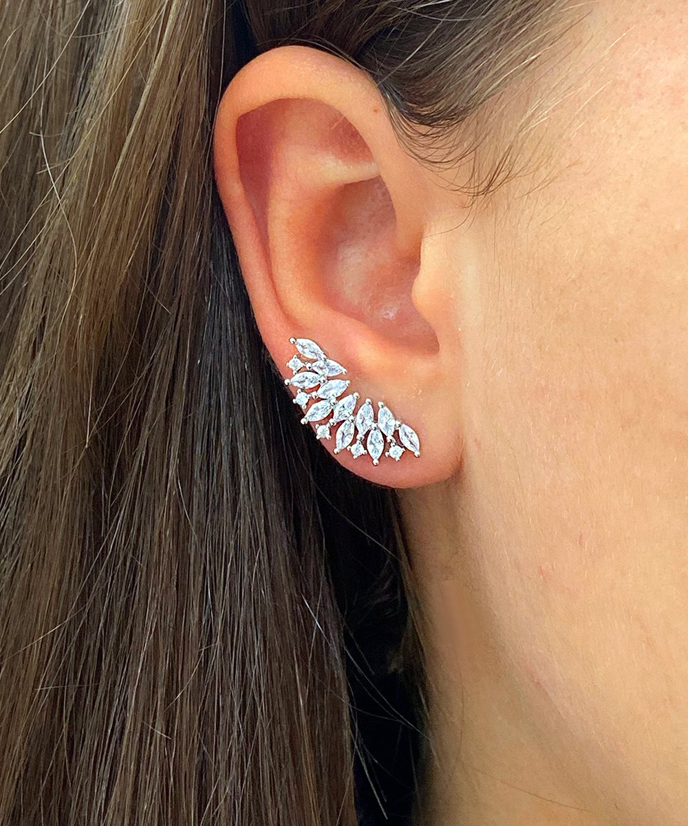 Sterling Silver Fan Earring Climber with Crystals