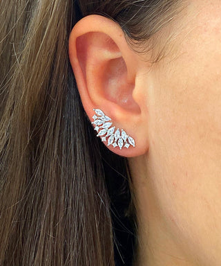 Sterling Silver Fan Earring Climber with Crystals