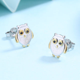Sterling Silver two-tone Owl Earring Studs