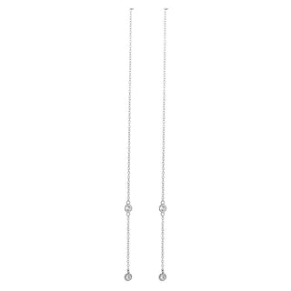 Sterling Silver Drop Pull Through Drop Earrings with Crystal