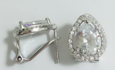 Sterling Silver Halo Teardrop Earrings With Swarovski Crystals