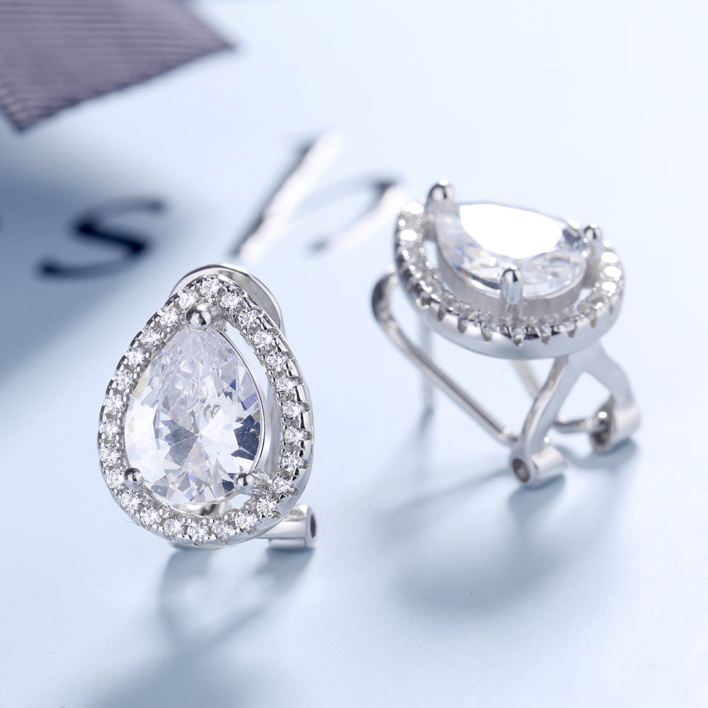 Sterling Silver Halo Teardrop Earrings with Crystals