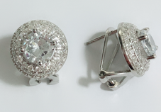 Sterling Silver Double Halo Omega Stud Earrings With Swarovski