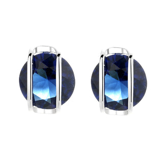 Sterling Silver Caged Sapphire Stud Earrings