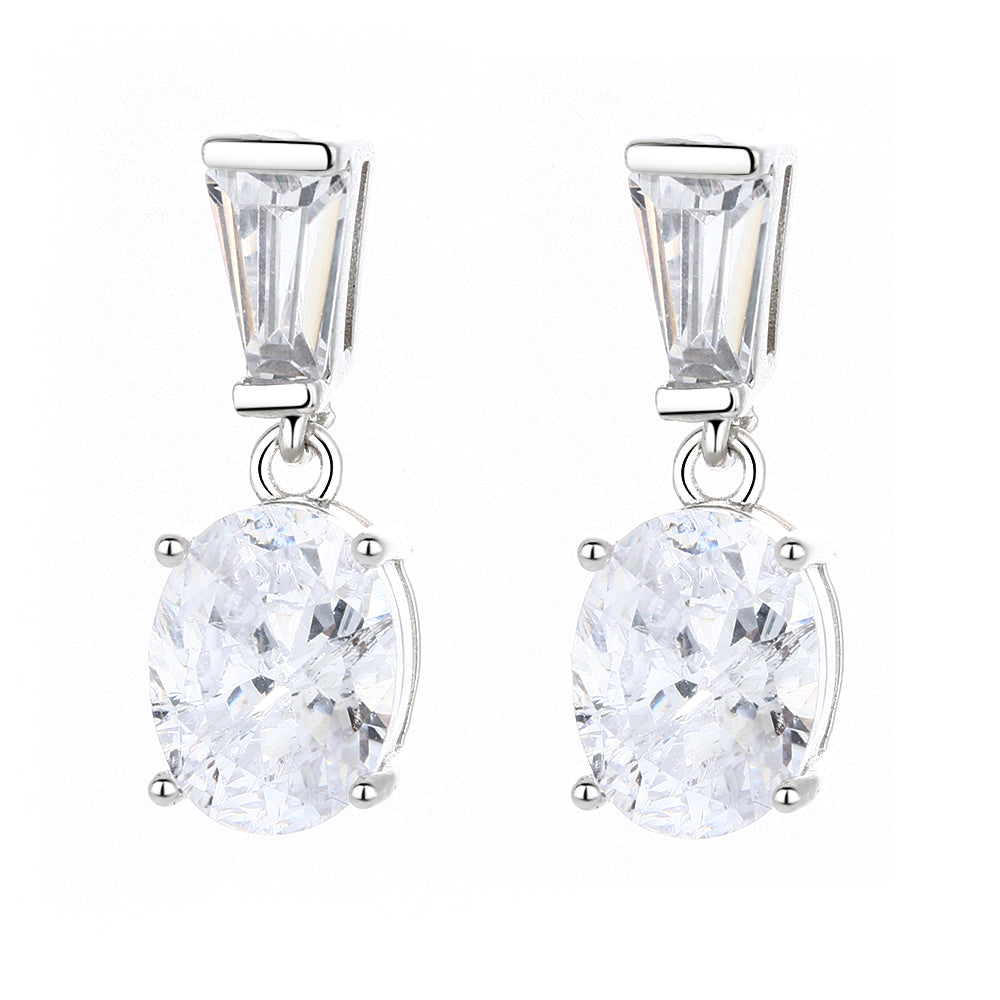 Sterling Silver Oval Drop Earrings With Crystals