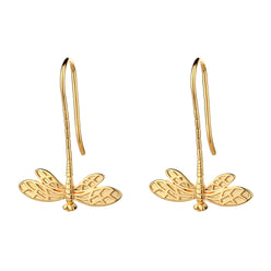 Sterling Silver and 14K Gold Dangle Dragonfly Earrings