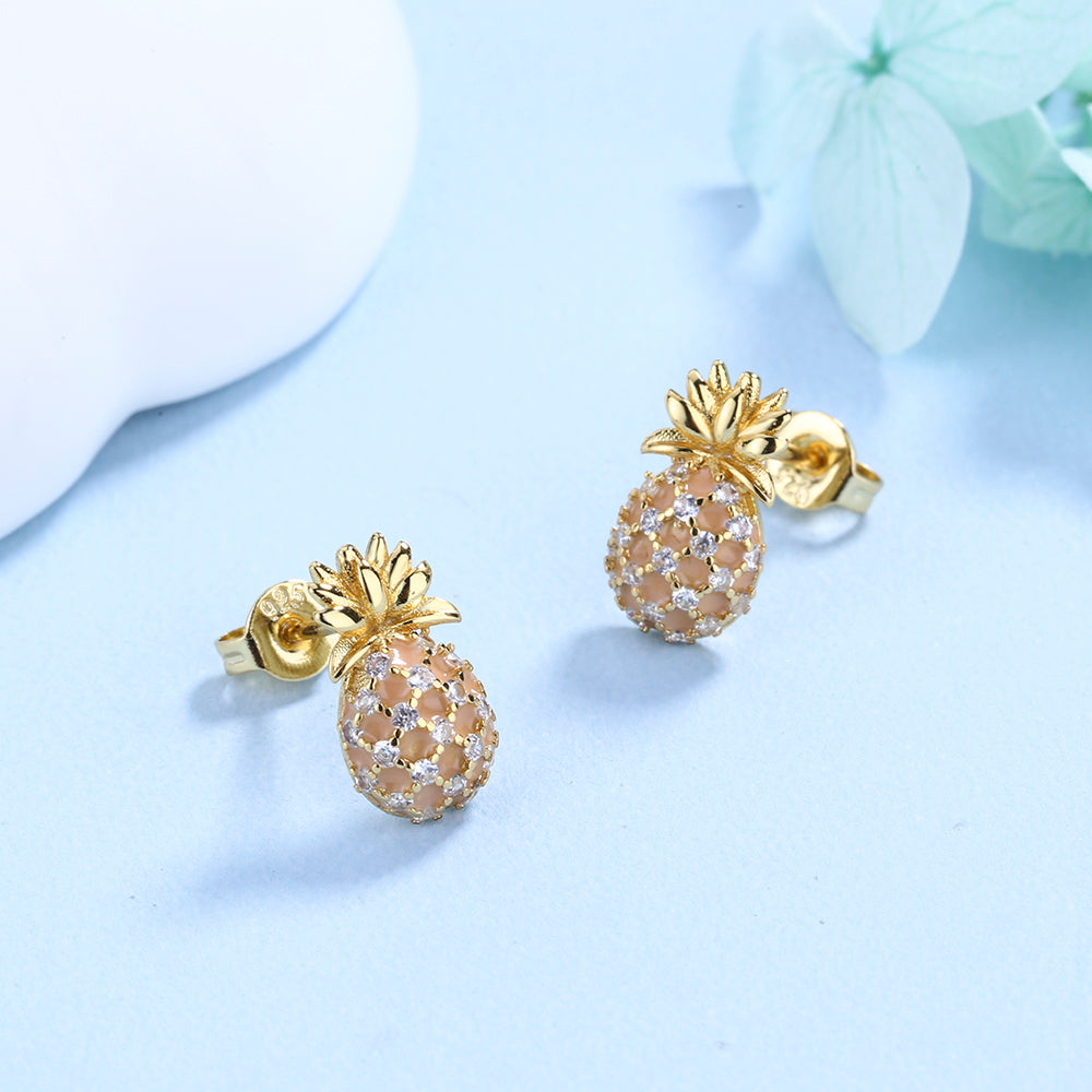 Amy and Annette 18K Gold Pineapple Studs with crystals from Swarovski