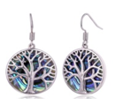 Abalone Tree of Life Drop Hook Earrings in 14K White Gold