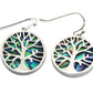 Abalone Tree of Life Drop Hook Earrings in 14K White Gold