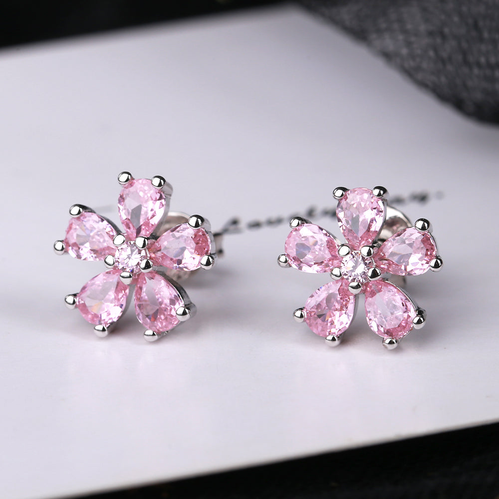 Sterling Silver Antique Pink Crystal Flower Studs