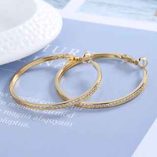 14K Gold/Sterling Silver Large Hoop Earrings With Swarovski Crystals