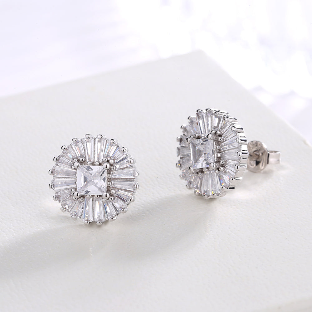 Swarovski Crystal Halo Earrings in Sterling Silver