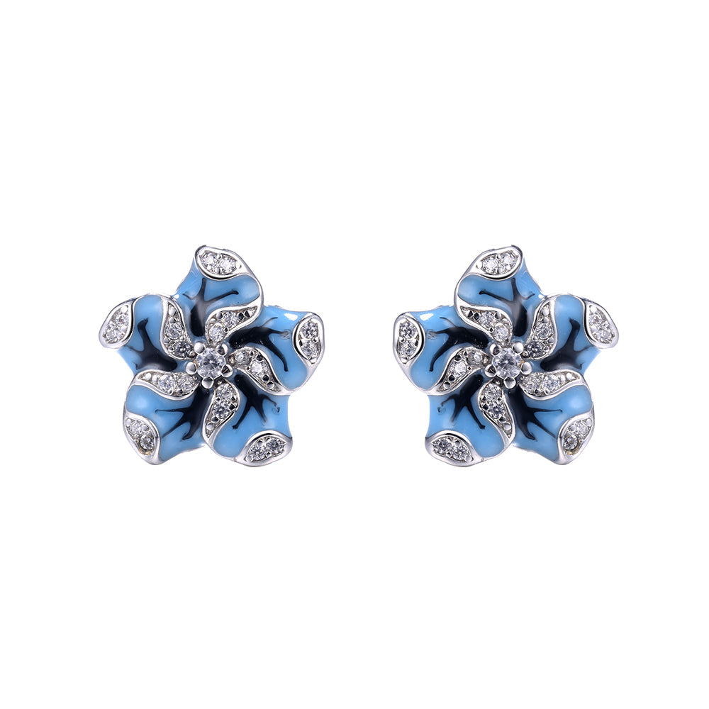 Sterling Silver Flower Earrings with Crystal