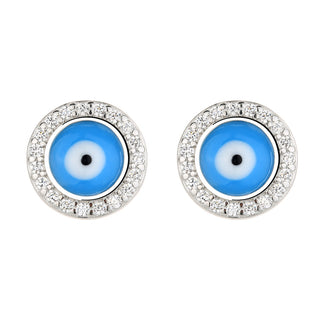 Sterling Silver Evil Eye Earrings with Swarovski Crystals
