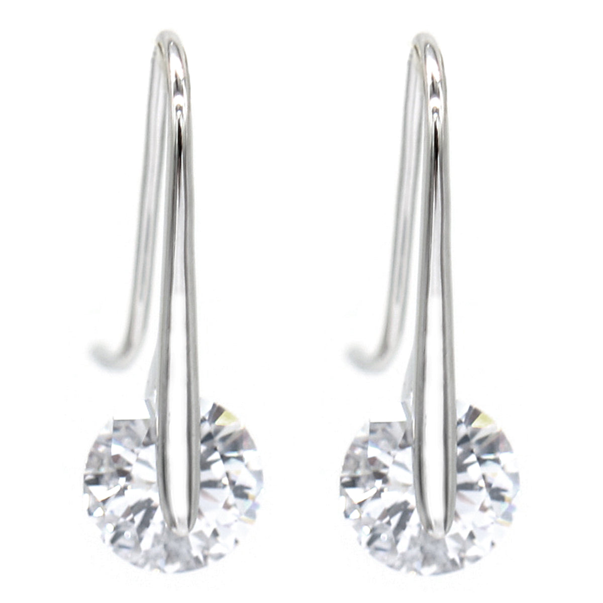 Sterling Silver Drop Earrings with Floating Crystals