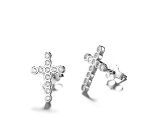 Sterling Silver Dainty Cross Earrings With Crystals