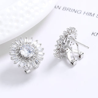 Simulated Diamond Brilliant and Emerald Cut Double Halo Stud Earrings in 14K White Gold