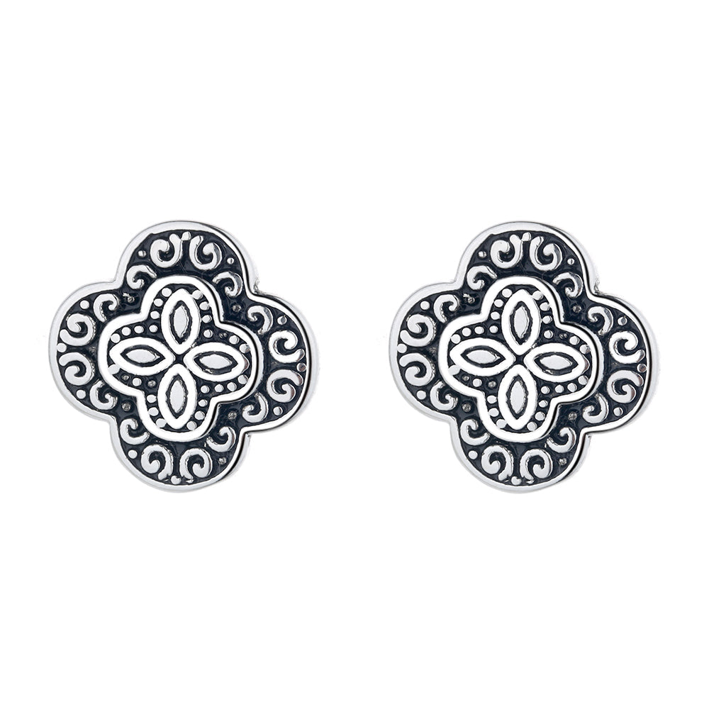 Amy and Annette Artisan Oxidized Sterling Silver Floral Earring
