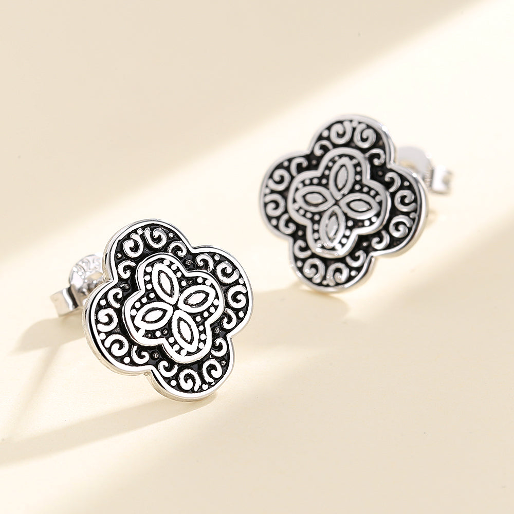 Amy and Annette Artisan Oxidized Sterling Silver Floral Earring