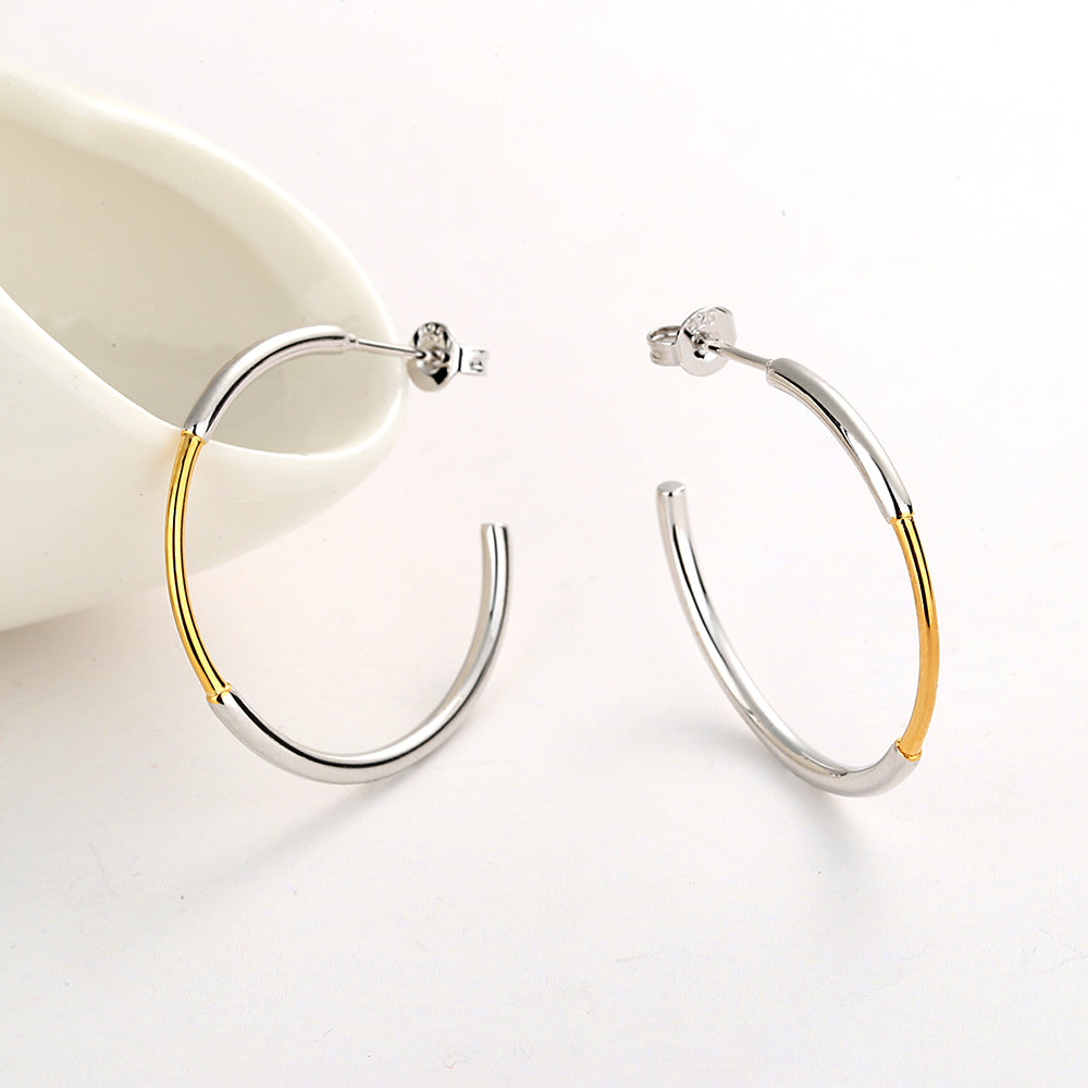 Sterling Silver and Gold Two Tone Hoop Earring With Option of Rose or Yellow Gold