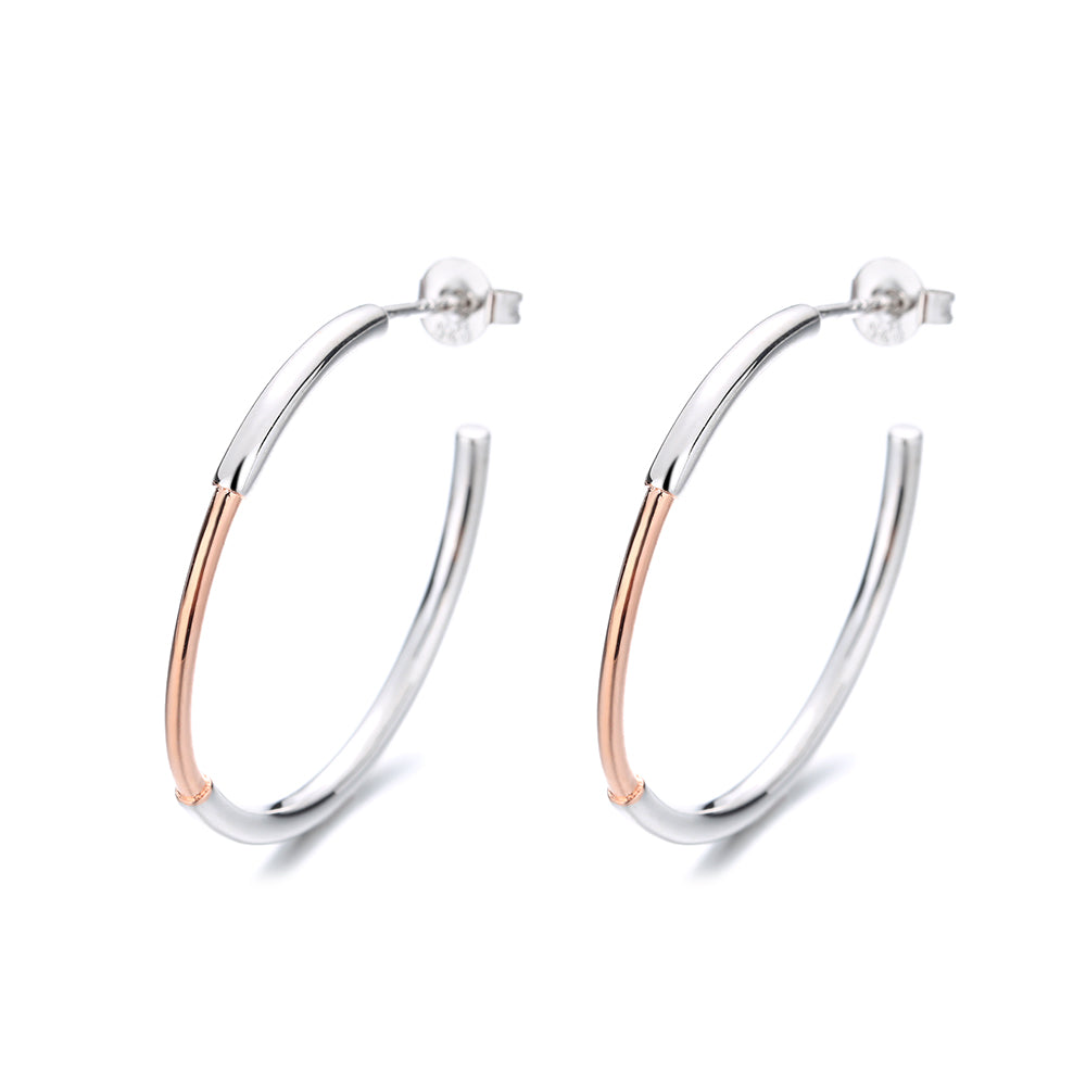 Sterling Silver and Gold Two Tone Hoop Earring With Option of Rose or Yellow Gold