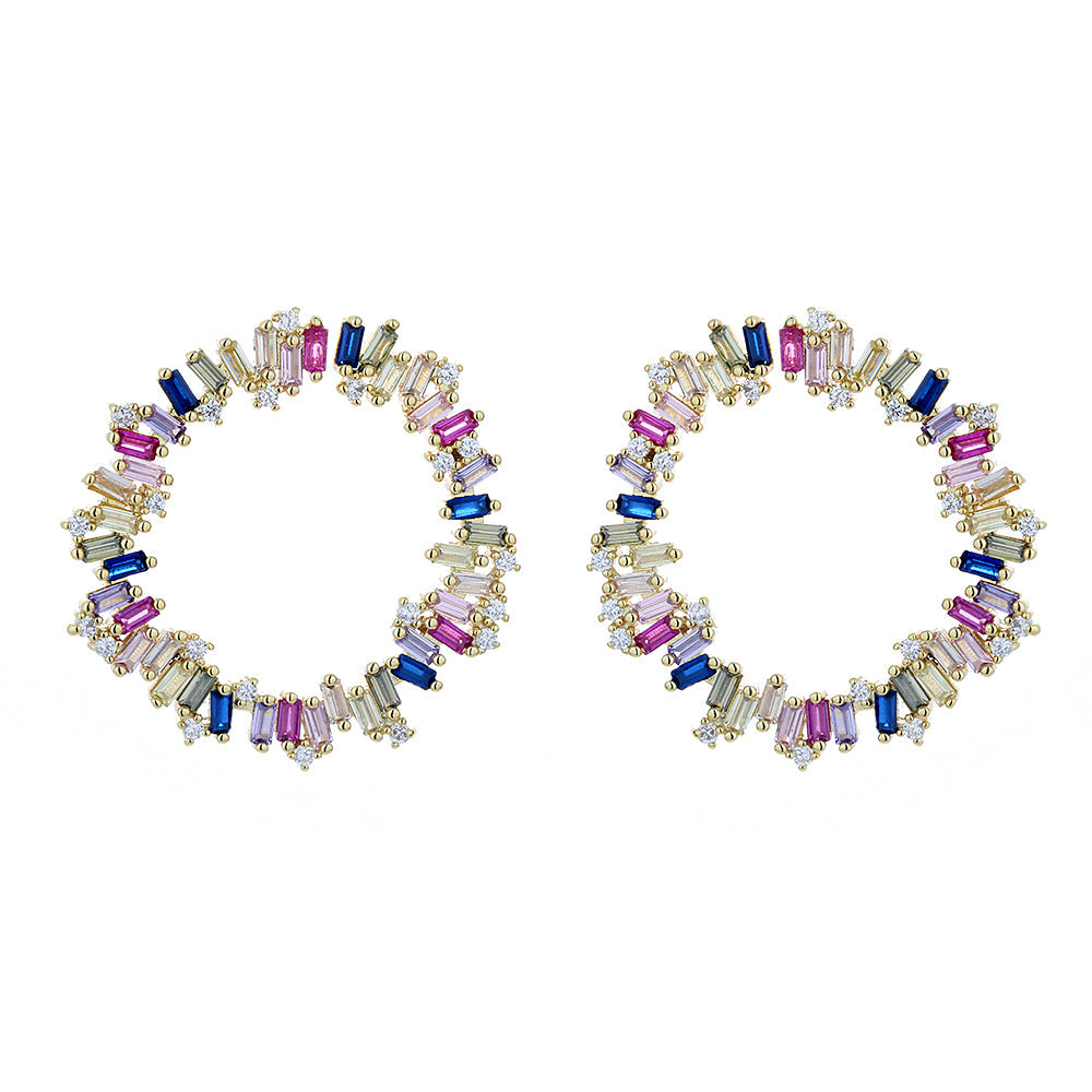 Sterling Silver Multi-Color J Hoop Earring with Crystals