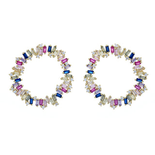 Sterling Silver Multi-Color J Hoop Earring with Crystals