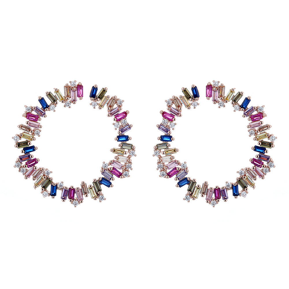 Sterling Silver Multi-Color J Hoop Earring with Crystals