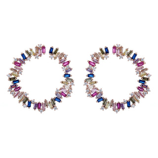 Sterling Silver Multi-Color J Hoop Earring with Crystals