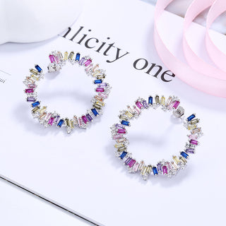 Sterling Silver Multi-Color J Hoop Earring with Crystals