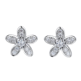 Sterling Silver Flower Stud Earrings With Swarovski Crystal