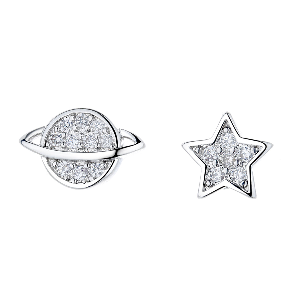 Sterling Silver Star and Planet Earrings with crystals from Swarovski