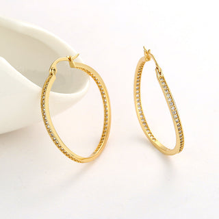 14K Gold And Sterling Silver Twisted Hoop Earrings With Crystal