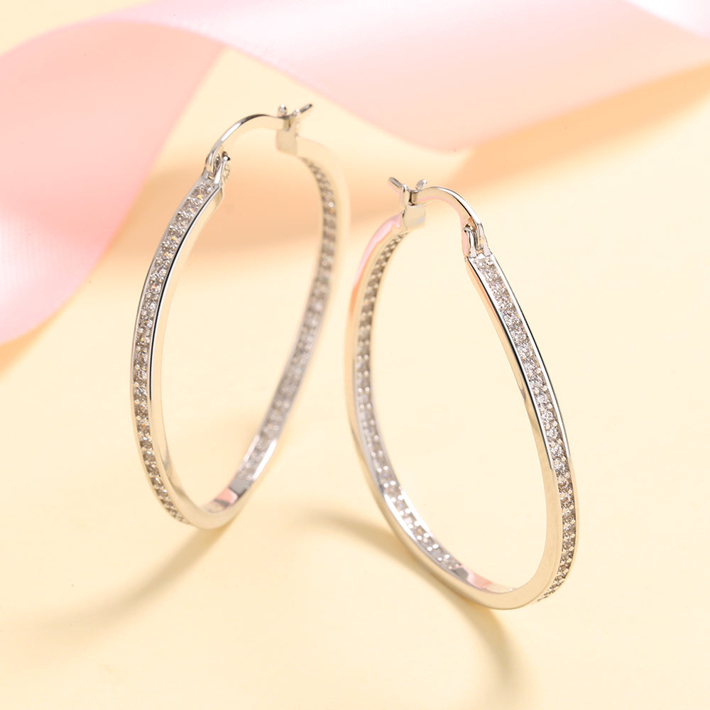 14K Gold And Sterling Silver Twisted Hoop Earrings With Crystal