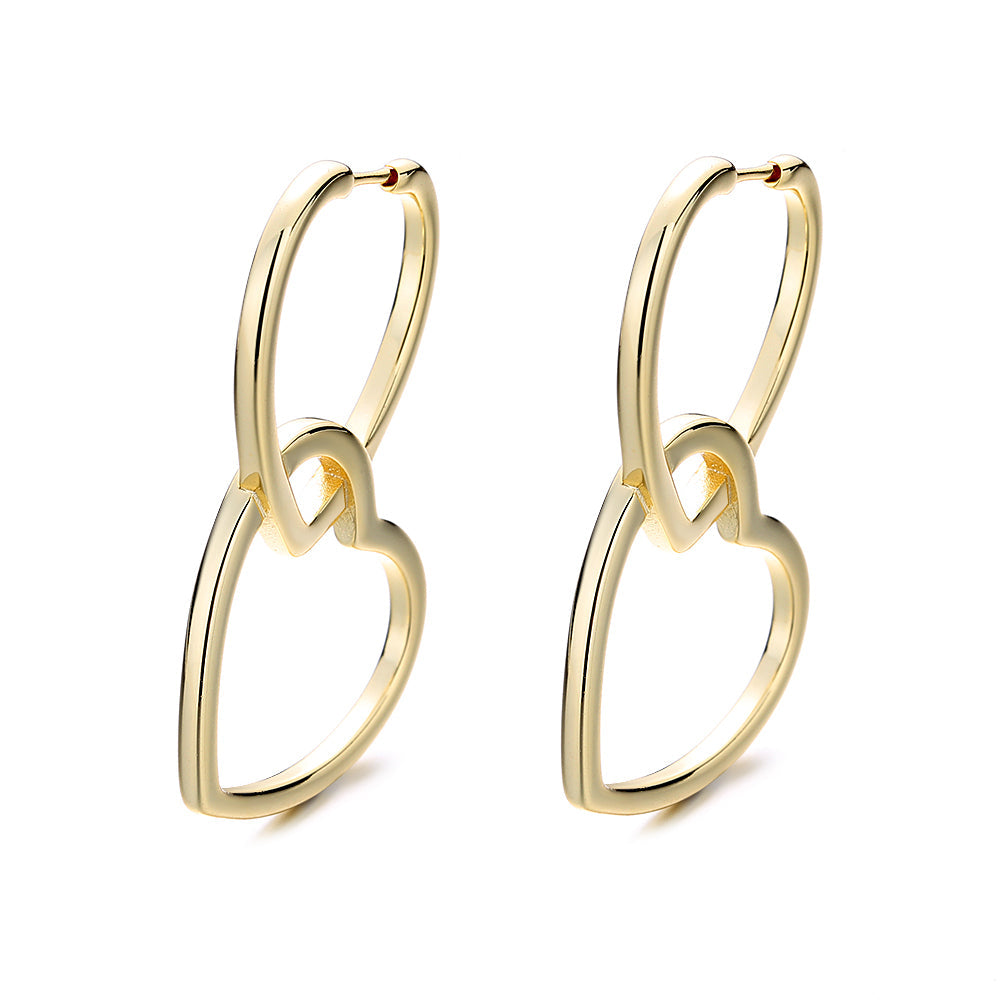 14K Gold and Sterling Silver Double Heart Drop Earrings