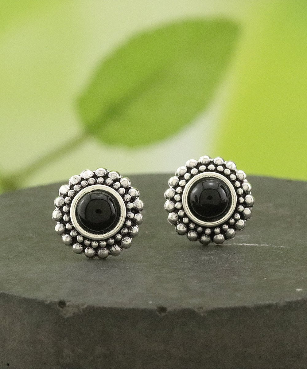 Amy and Annette Sterling Silver Onyx Artisan Stud Earrings