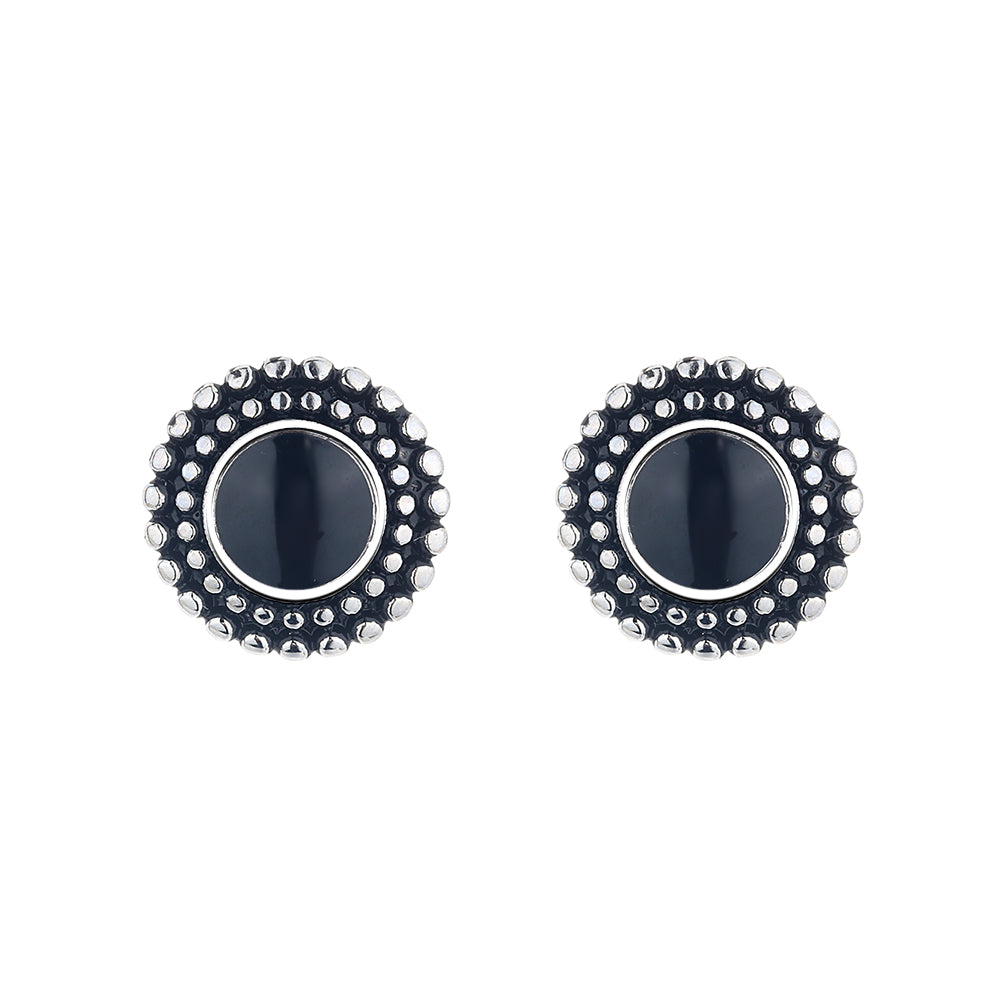Amy and Annette Sterling Silver Onyx Artisan Stud Earrings