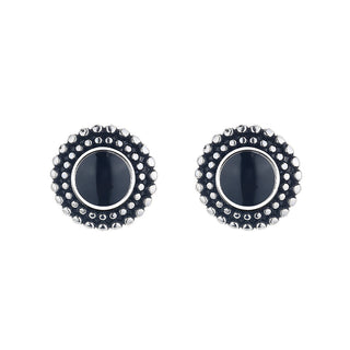 Amy and Annette Sterling Silver Onyx Artisan Stud Earrings