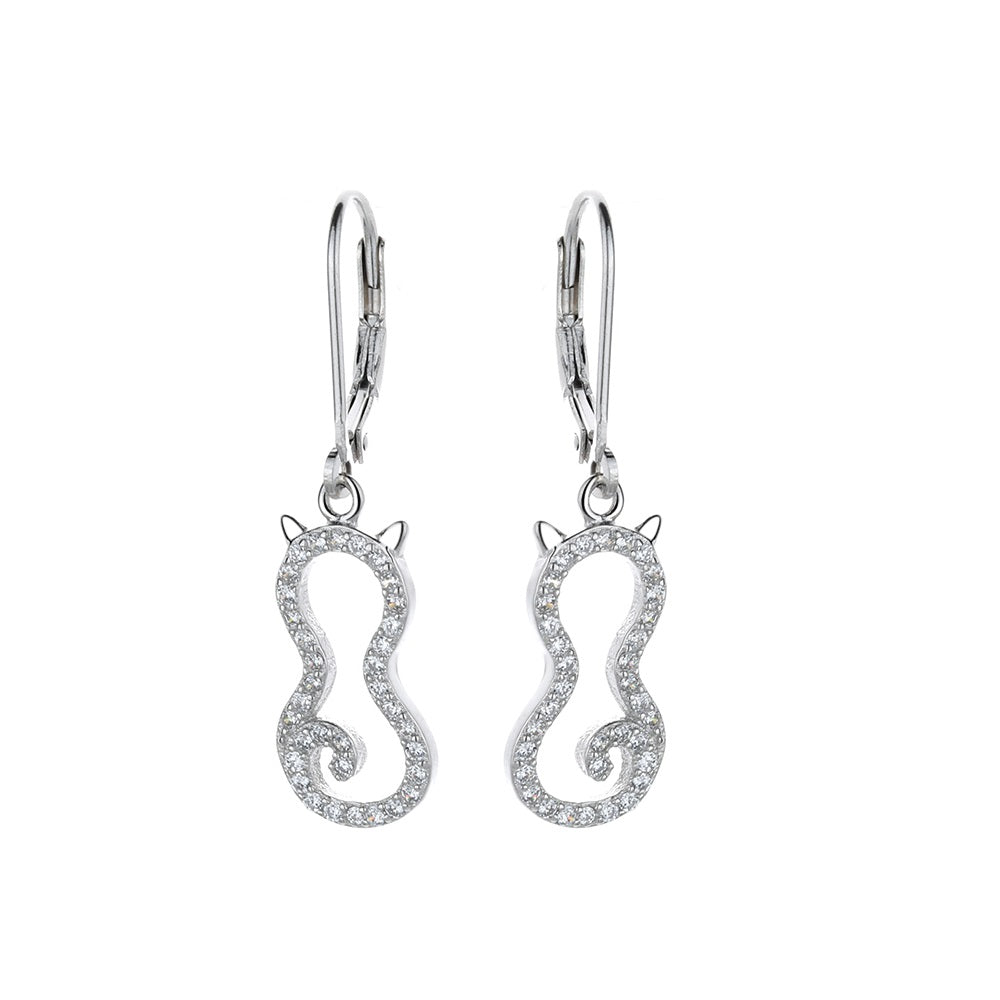 14K White Gold Cat Leverback Earring with crystals