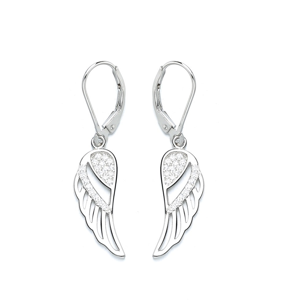 Sterling Silver Leverback Angel Earring with crystals