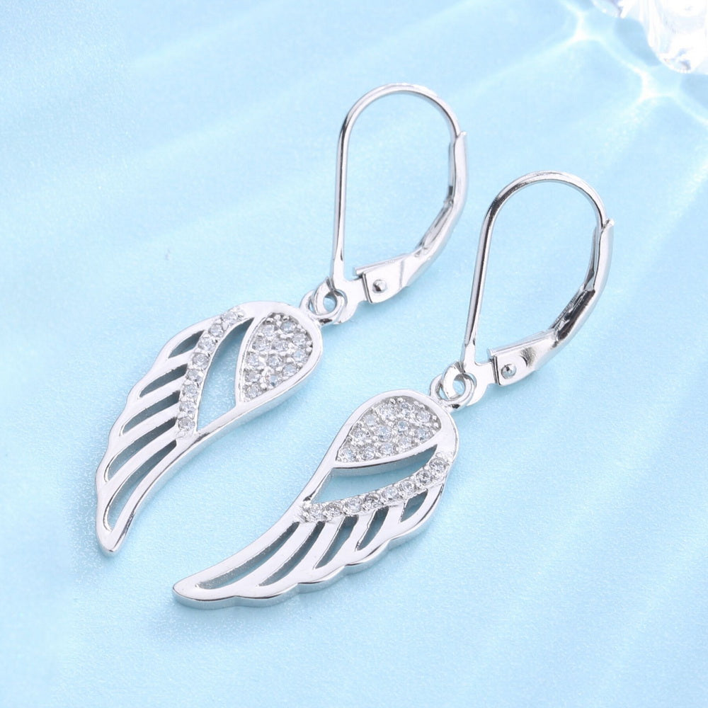Sterling Silver Leverback Angel Earring with crystals