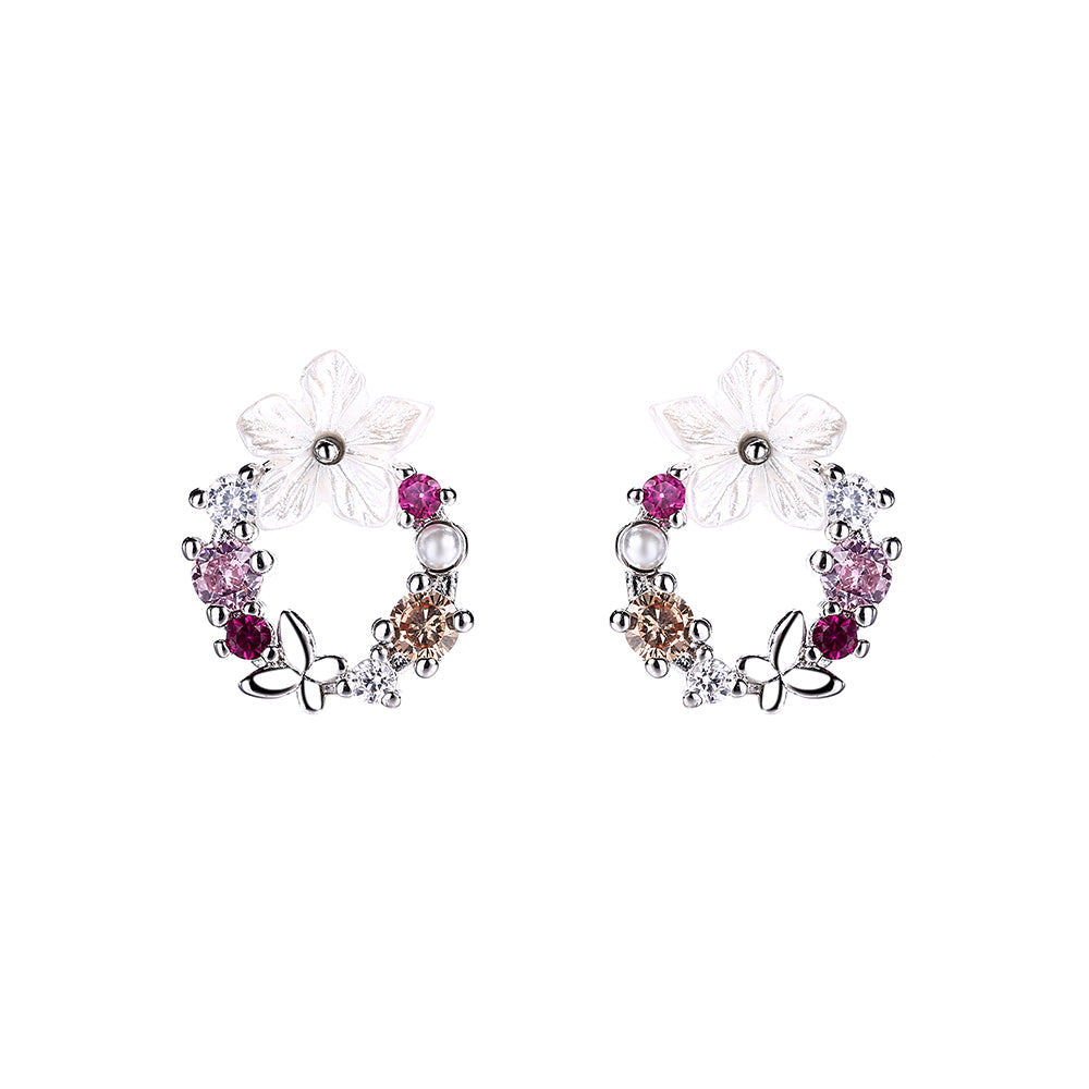 14K Gold and  Sterling Silver Opal and Resin Open Flower earrings with Crystals